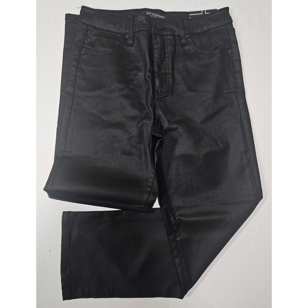 Liverpool Los Angeles Kennedy Hi-Rise Crop Straight Coated‎ Black Jeans 4/27 NEW